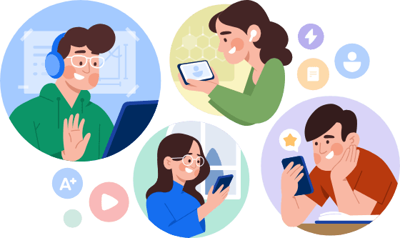 Students learning with digital devices